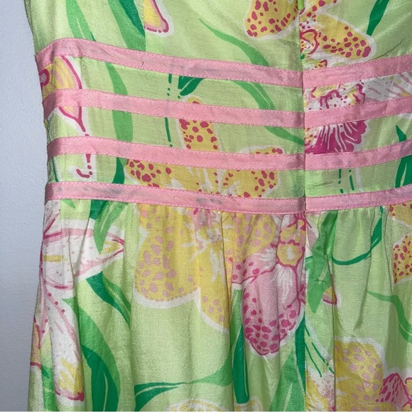 Lilly Pulitzer Dress Women's Size 8 US Green Pink Floral Silk Cotton Strapless‎ - Picture 9 of 10